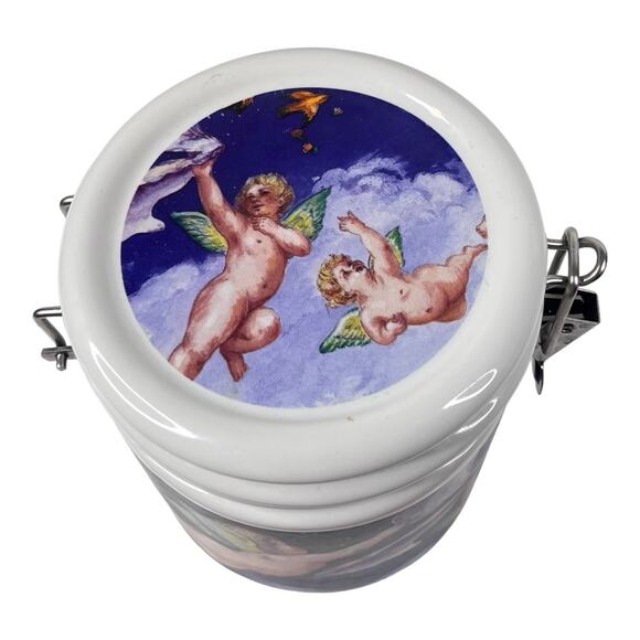 VTG Flights of Angels CANISTER Coffee Sugar Flour Popcorn Seal Cherubs Italy Art - Picture 3 of 7